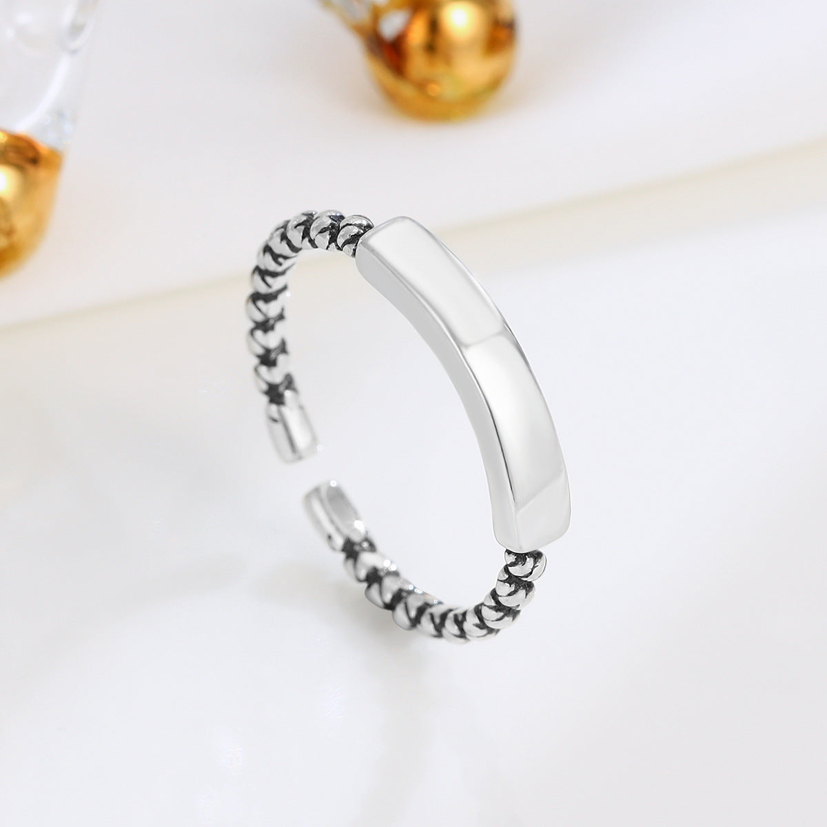 S925 Silver Vintage Twist Flower Open Ring for Women