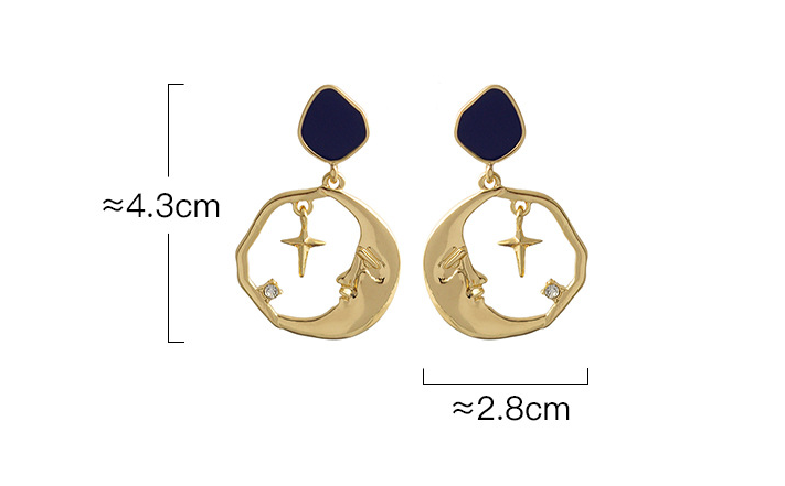 Geometric Star and Moon Earrings with S925 Silver Pins