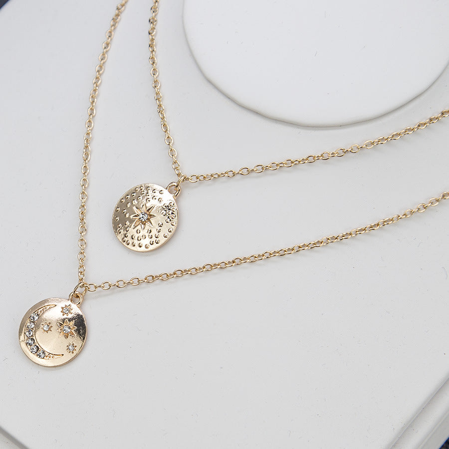 Star and Moon Pendant, Layered Necklace
