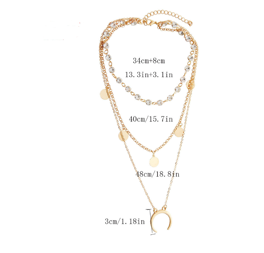 Simple Multi-Element Moon Pendant Layered Necklace