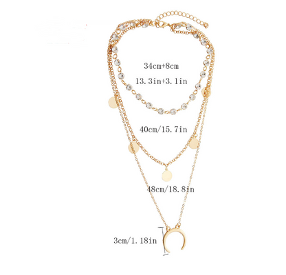 Simple Multi-Element Moon Pendant Layered Necklace