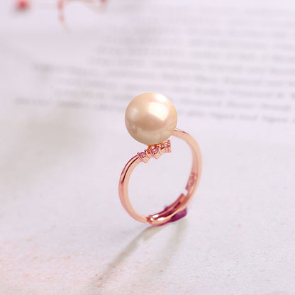 S925 Silver Adjustable Pearl Ring for Women