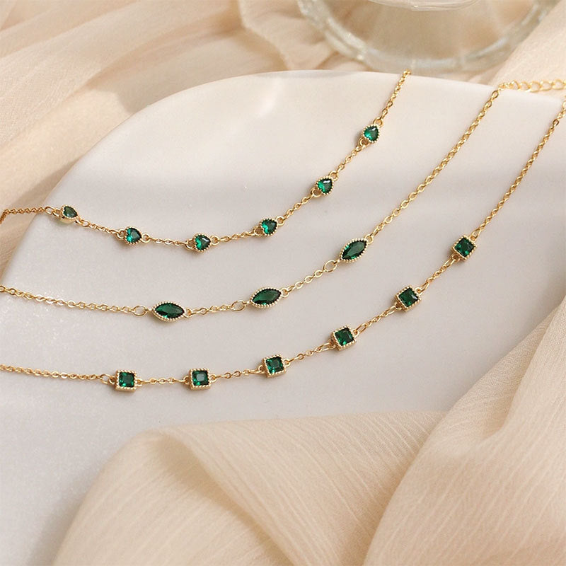 S925 Silver 14K Gold Emerald Zirconia Bracelet