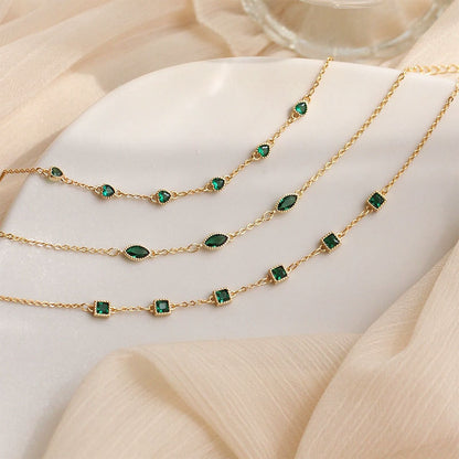 S925 Silver 14K Gold Emerald Zirconia Bracelet