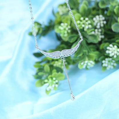 S925 Silver Angel Wings Pendant Necklace with Zirconia