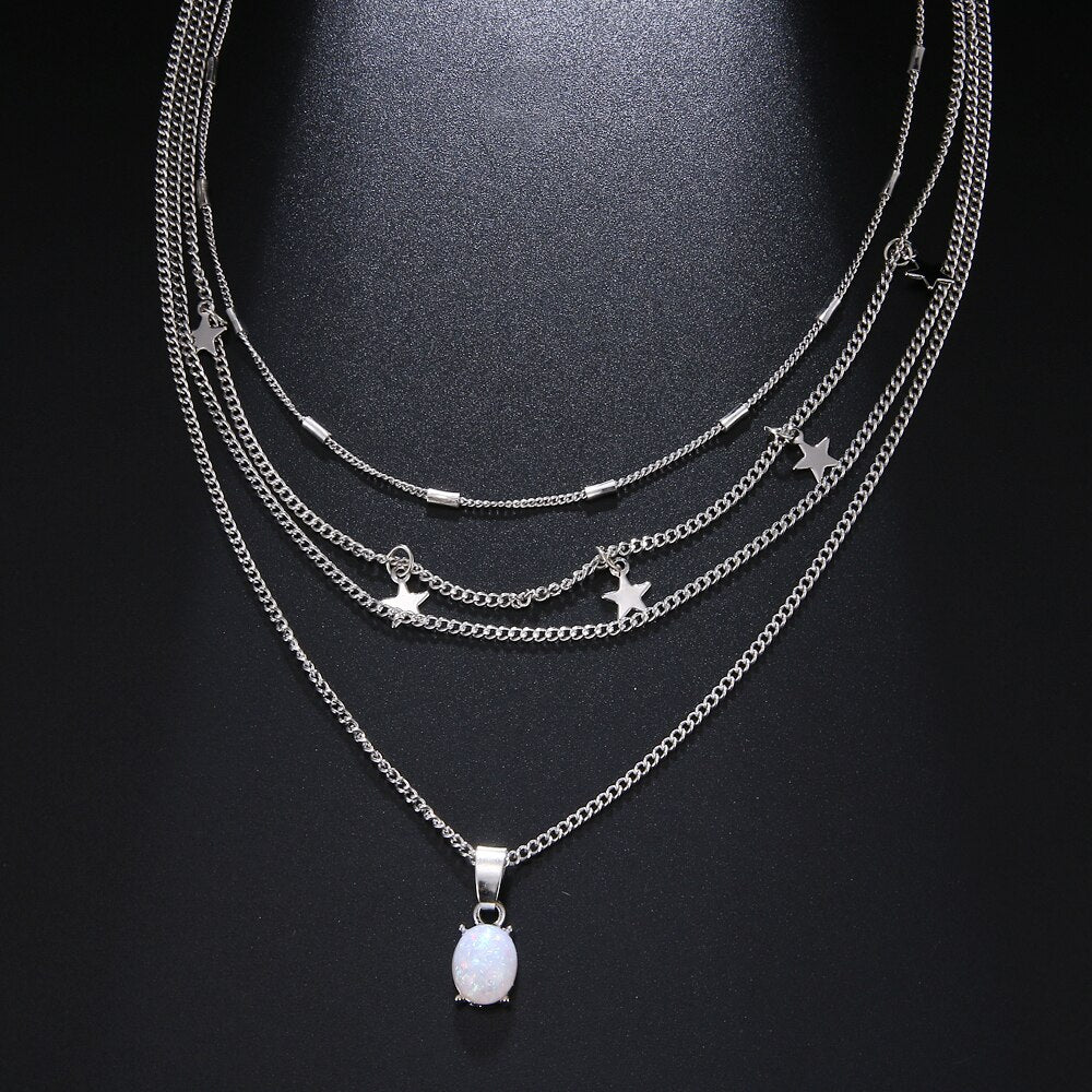 Bohemian Layered Star Pendant Necklace for Women
