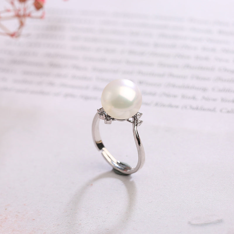 S925 Silver Adjustable Pearl Ring for Women