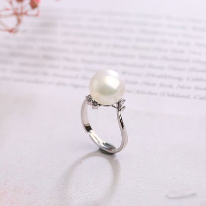 S925 Silver Adjustable Pearl Ring for Women