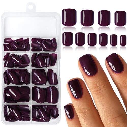LoveOurHome 240pc Square Press on Nails Short Fake Nails with Glue & Tabs Short Nails Press on Nails Square Acrylic Nails Grape False Nails Artificial Fingernail Women Girls Kids Stick Nails