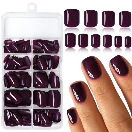LoveOurHome 240pc Square Press on Nails Short Fake Nails with Glue & Tabs Short Nails Press on Nails Square Acrylic Nails Grape False Nails Artificial Fingernail Women Girls Kids Stick Nails