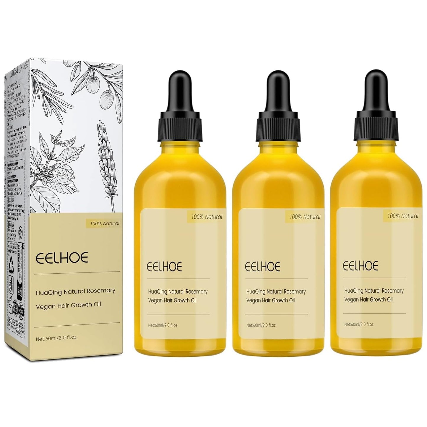 180 ML Eelhoe Hair Growth Oil Carvenchi Veganic Natural Hair Growth Organic Rosemary Oil for Dry Damaged Hair and Growth Thin Hair.