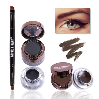 Music Flower Gel Eyeliner Eyebrow Powder Black and Brown Waterproof Smudgeproof Long Lasting Makeup Eyeliner Gel with Brush Mirror 0.49 Ounce Pack of 2