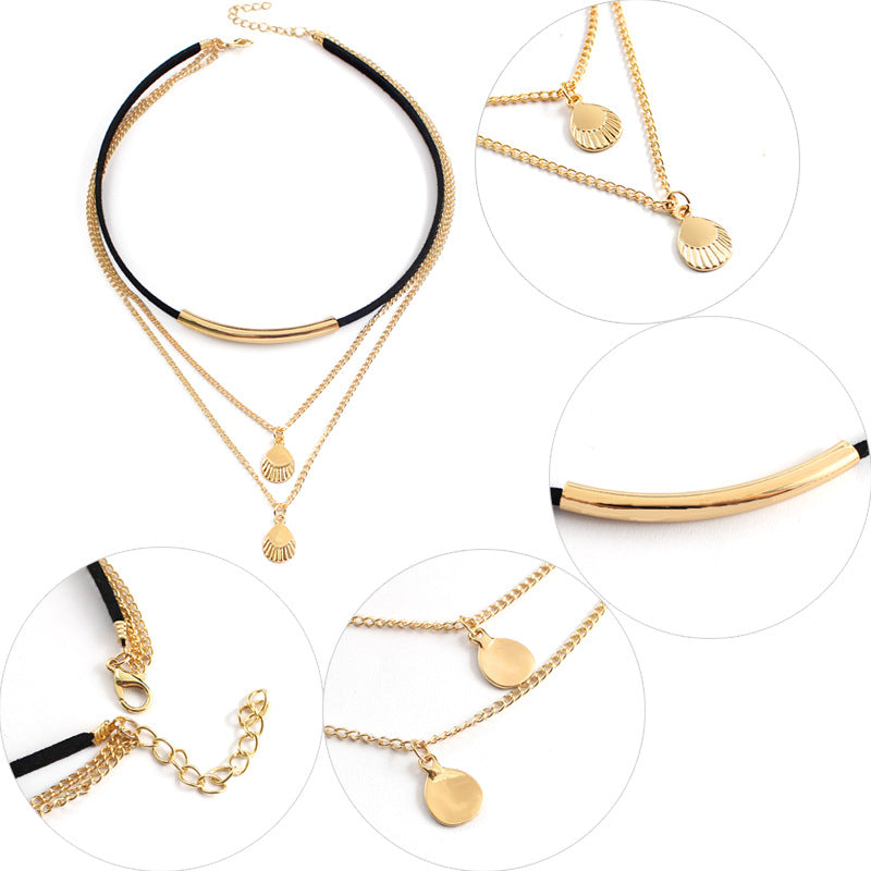 Multi-Layer Shell Pendant Necklace for Collarbones