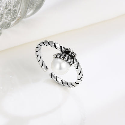 S925 Silver Vintage Pearl Open Ring for Women
