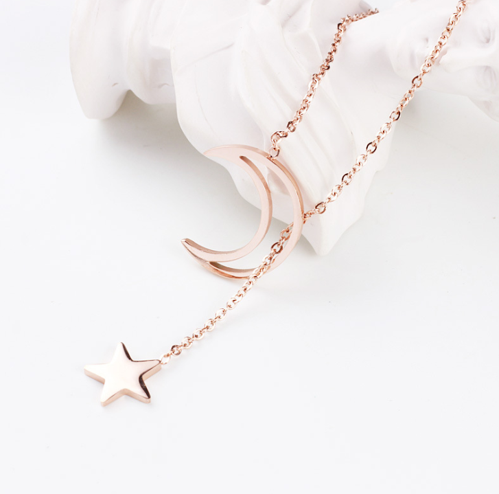 Star and Moon Necklace, Choker Chain