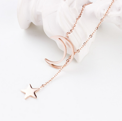 Star and Moon Necklace, Choker Chain