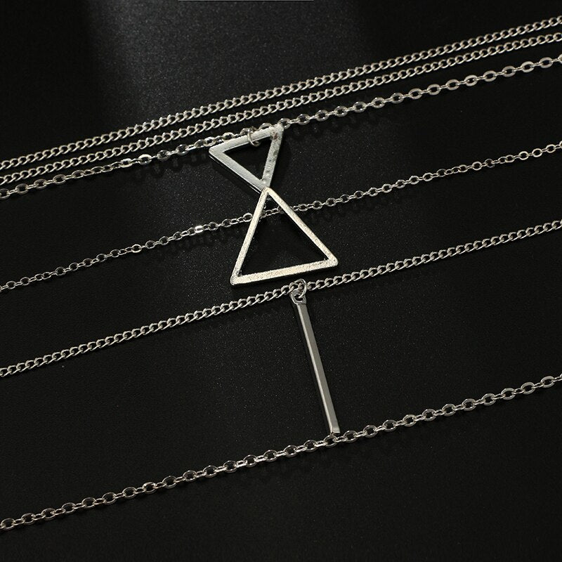 Bohemian Style Triangle Pendant Layered Necklace Set