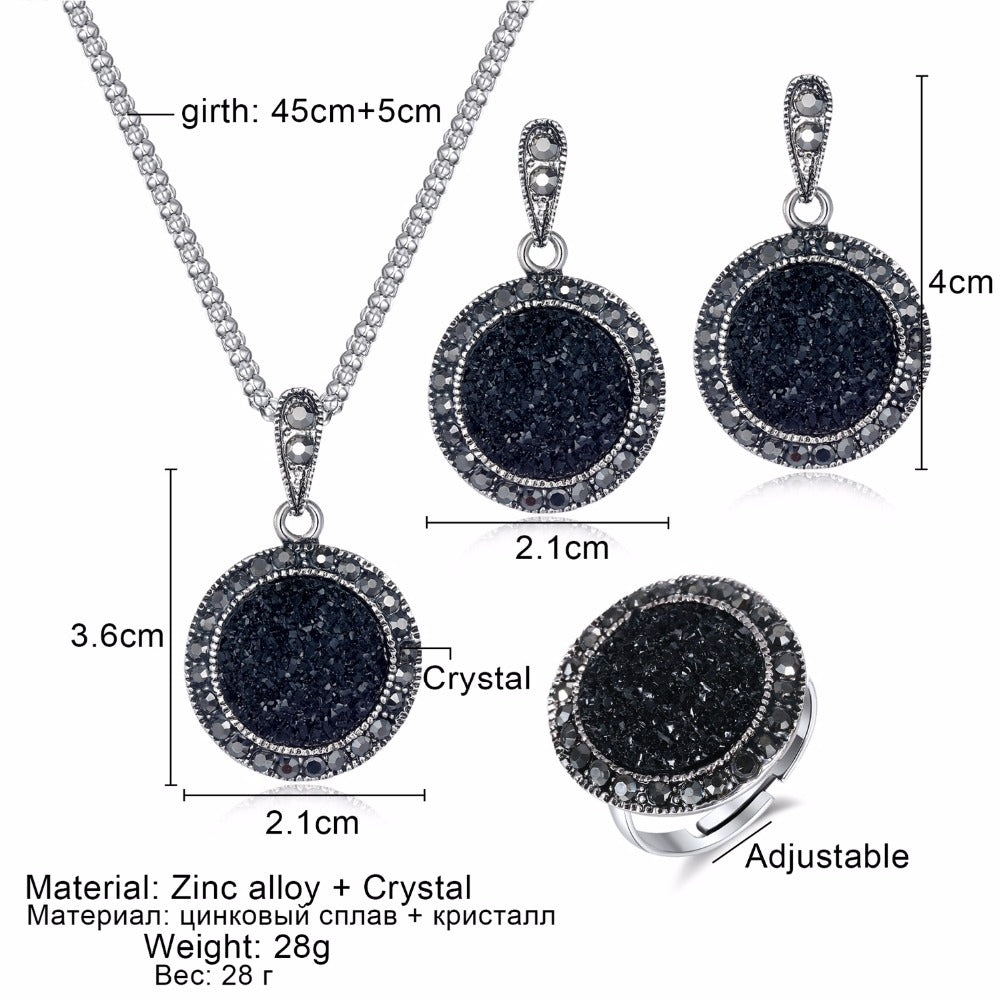 Fashionable Black Jewelry Set: Ring, Necklace, Earrings