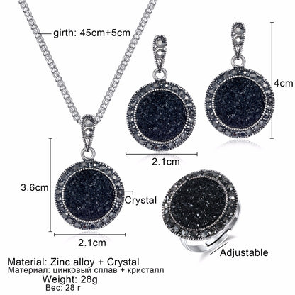 Fashionable Black Jewelry Set: Ring, Necklace, Earrings