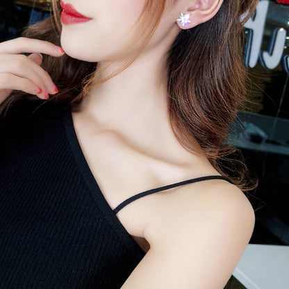 S925 Silver Asymmetrical Star and Moon Long Earrings