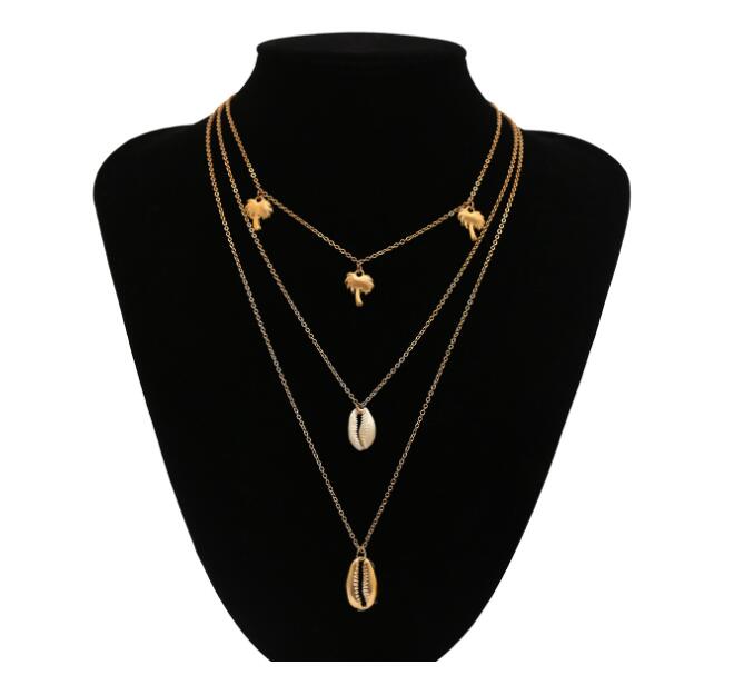 Minimalist Coconut Tree Shell Pendant Layered Necklace