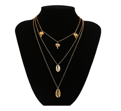 Minimalist Coconut Tree Shell Pendant Layered Necklace