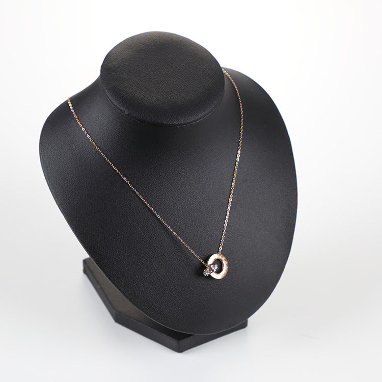 18K Rose Gold Titanium Steel Diamond Ring Necklace