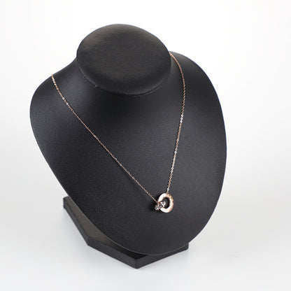 18K Rose Gold Titanium Steel Diamond Ring Necklace