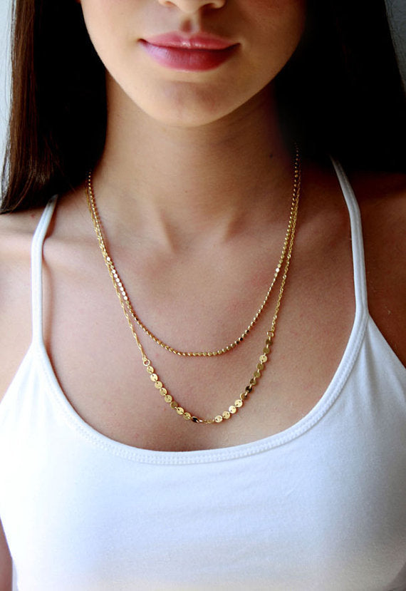 Trendy Minimalist Double Layer Metal Disc Choker Necklace