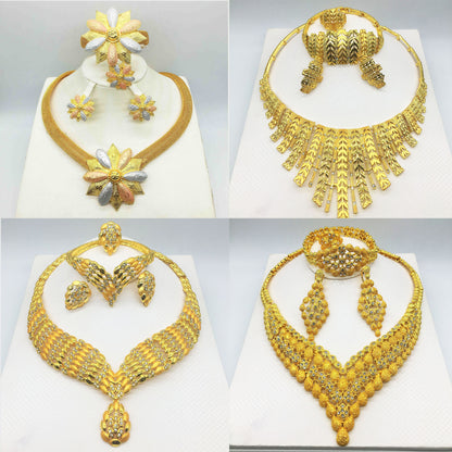 24K Gold-Plated Jewelry Set: Necklace, Bracelet, Ring, Earrings