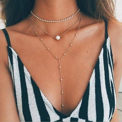 Pearl Layered Necklace Set with Crystal Pendant