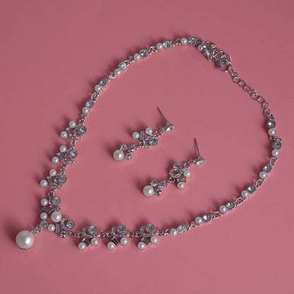 Korean Bride Necklace and Earring Set with Pearls