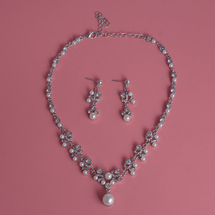 Korean Bride Necklace and Earring Set with Pearls