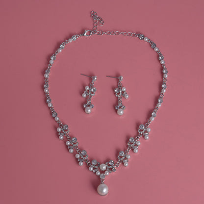 Korean Bride Necklace and Earring Set with Pearls