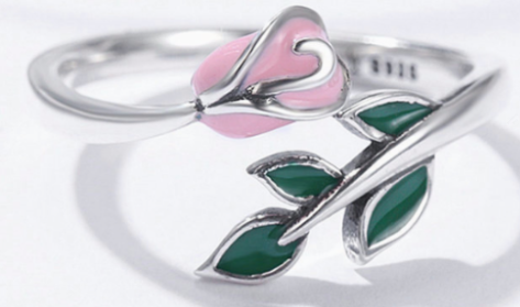 Open Ring with Rose Flower Design in S925 Silver
