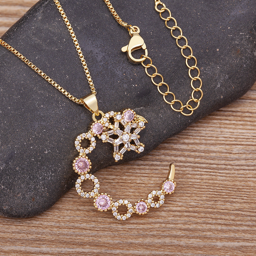 Trendy Gold-Plated Necklace with Star and Moon Pendant