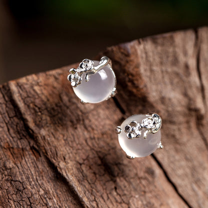 S925 Silver Moonstone Plum Blossom Earrings for Women