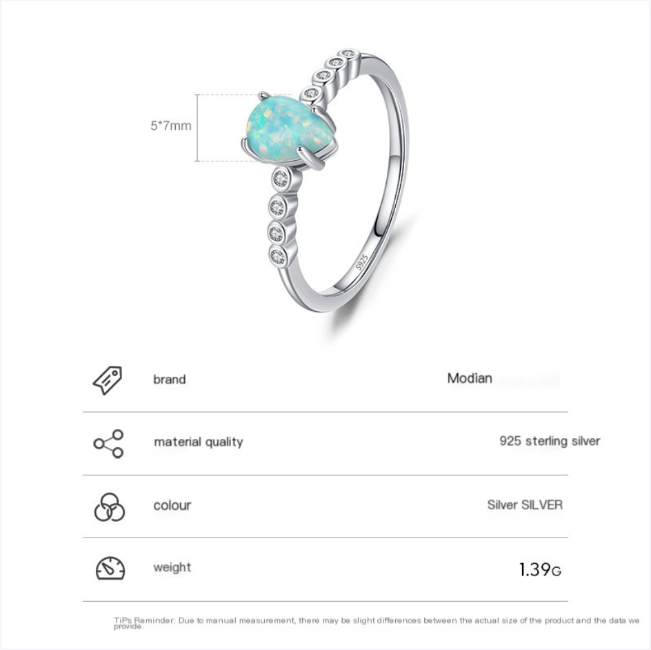 S925 Silver Opal Ring - Elegant Korean Design for Women