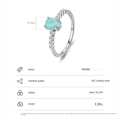 S925 Silver Opal Ring - Elegant Korean Design for Women