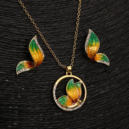 Butterfly Earring and Necklace Pendant Set with Pearls