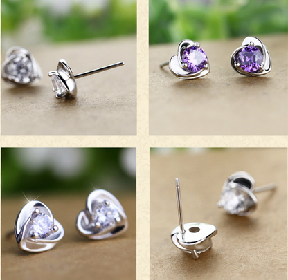 S925 Silver Earrings with Amethyst and Zirconia Design