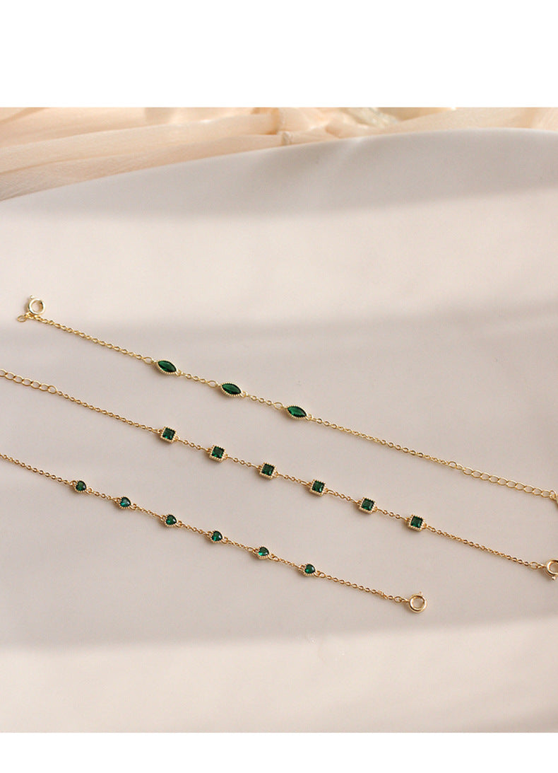 S925 Silver 14K Gold Emerald Zirconia Bracelet