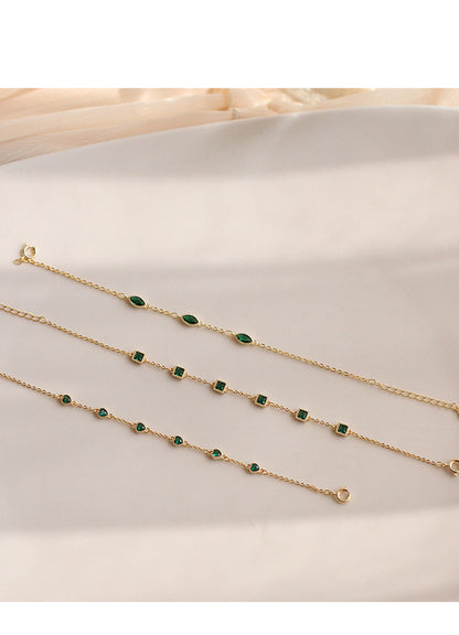 S925 Silver 14K Gold Emerald Zirconia Bracelet
