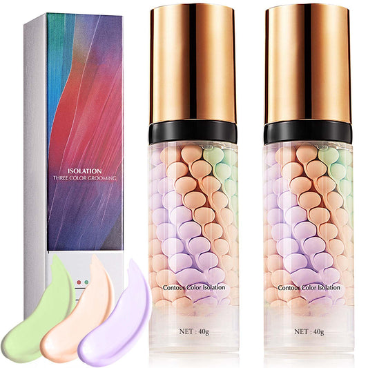 2 Pcs One Step Color CorrectorNatural Isolation CreamFace Primer Makeup Tricolor Tinted MoisturizerOil Control & Moisturizing Skin Tone Correcting and Brightening Primer Concealer Foundation