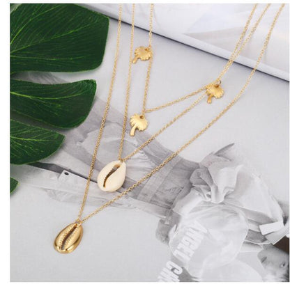 Minimalist Coconut Tree Shell Pendant Layered Necklace