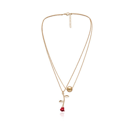 Bohemian Style Layered Beaded Rose Pendant Necklace