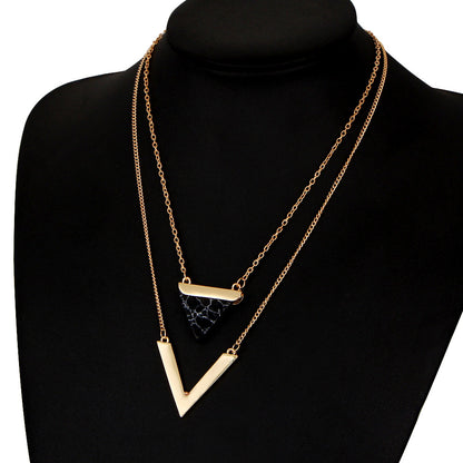 Double Layer Turquoise Triangle Pendant Necklace