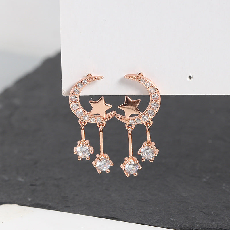 Zirconia Star and Moon Earrings in S925 Silver