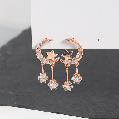Zirconia Star and Moon Earrings in S925 Silver