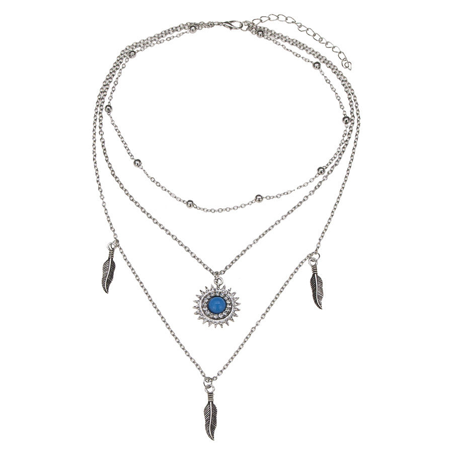 Multi-Layer Feather Bead Choker Necklace for Women